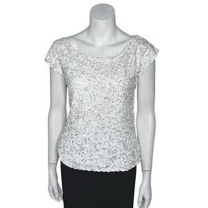 Josephine Sequin Evening Blouse Women’s Medium White Cap Sleeve Sparkle Top